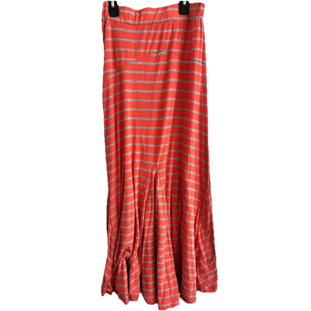 Poof Womens Med Skirt Maxi Stripe Wide Pull on Coral Gray Casusl Boho